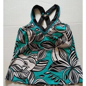 South Point Teal Black Floral Tropical Tankini Swim Top Only  10W NWOT